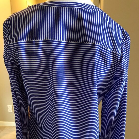 Talbots Lg Slv Button Down Striped Shirt w Waist Tie Purple + White Sz SP NWT - Picture 4 of 5